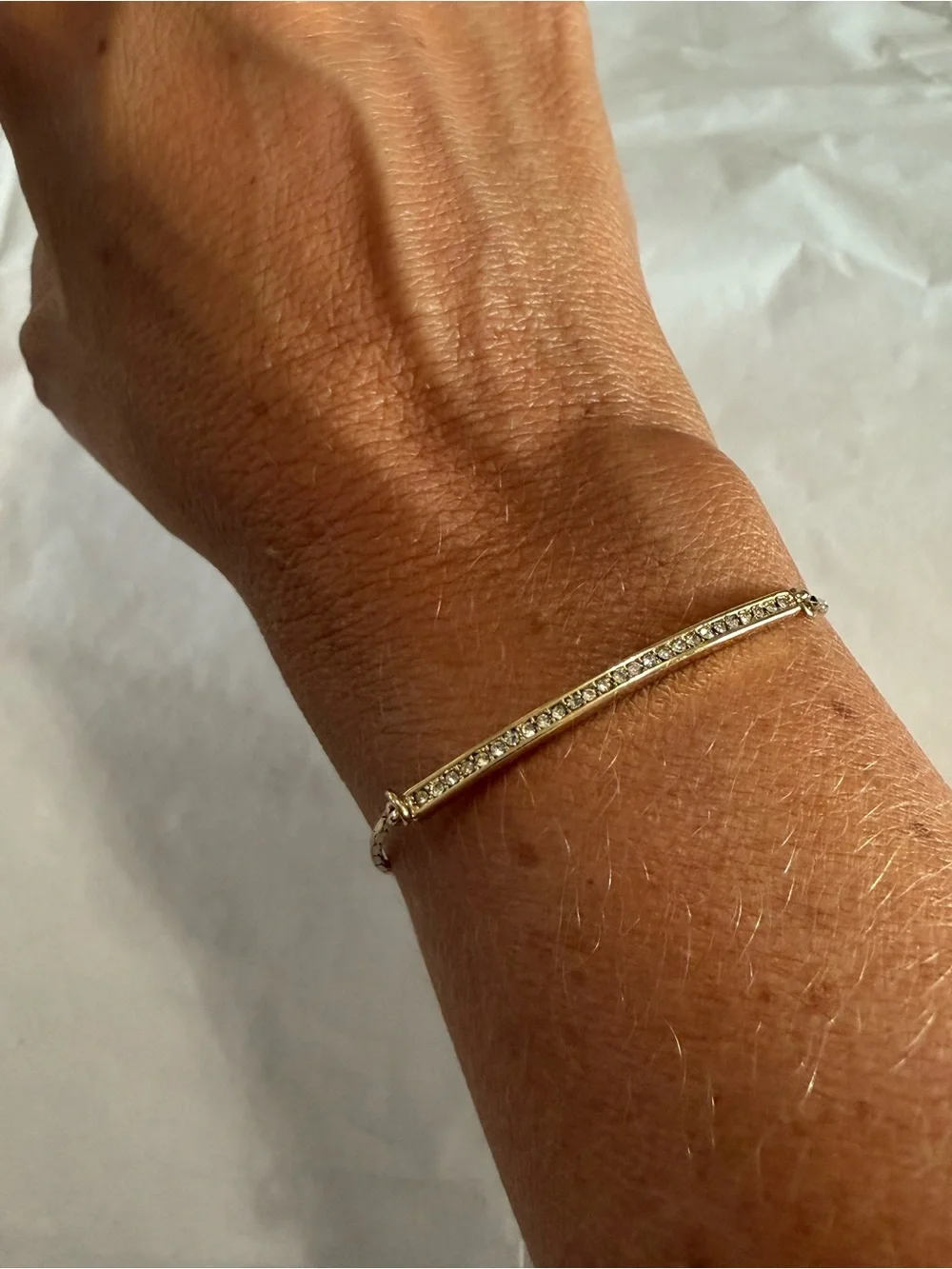 Dainty Lariat Adjustable Gold Tone Bar Slider Bracelet with Small Rhinestones